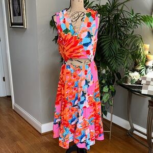 Entro Vibrant Tropical Floral Tiered Cut out Dress boho